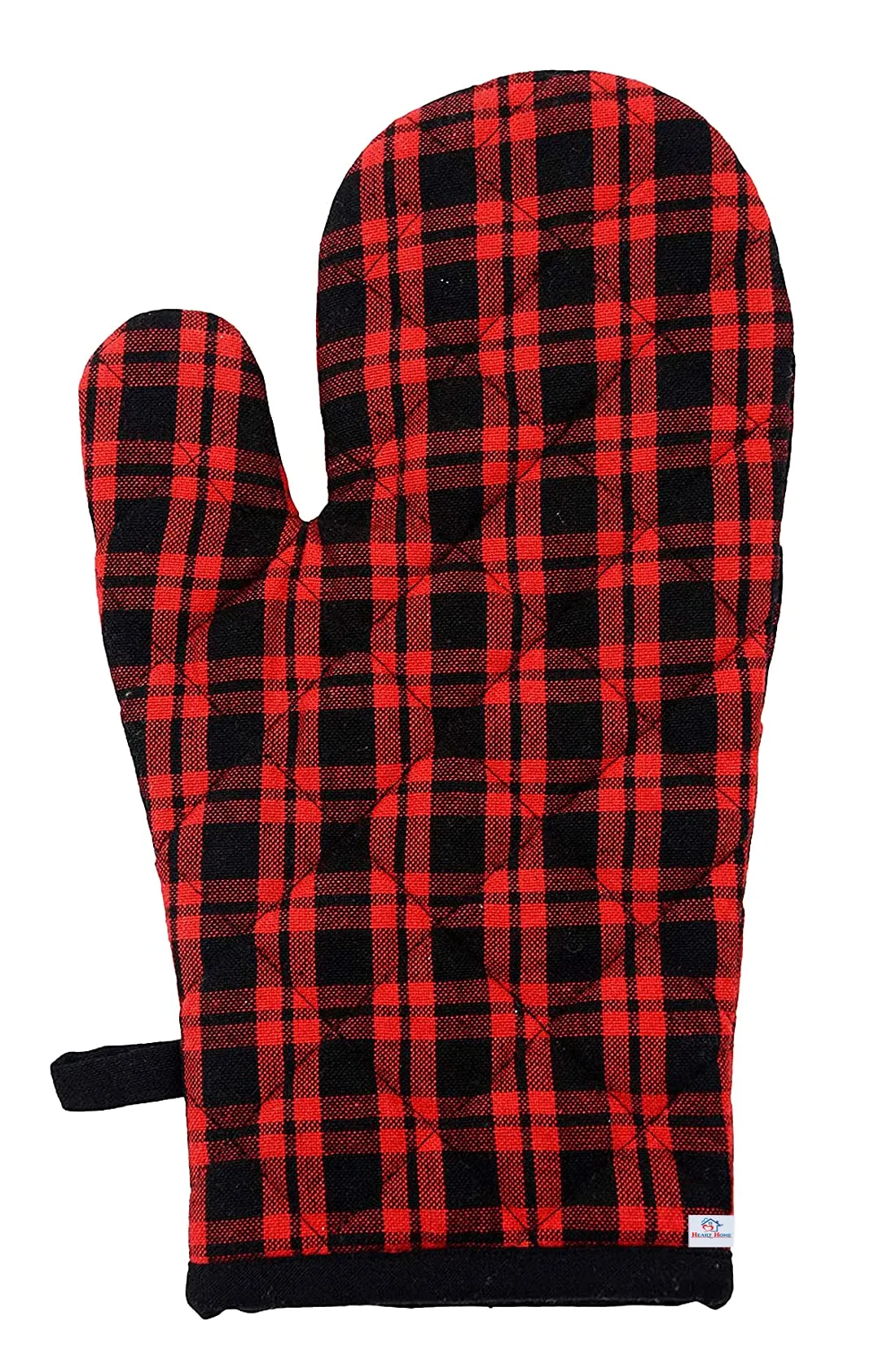 Heart Home Check Design Heat Resistant Cotton Kitchen Oven Mitt Microwave Glove Set, Non-Slip Grip and Hanging Loop for Kitchen, Cooking, Baking, Set of 2 (Multi), Standard (HS_37_HEARTH020608)
