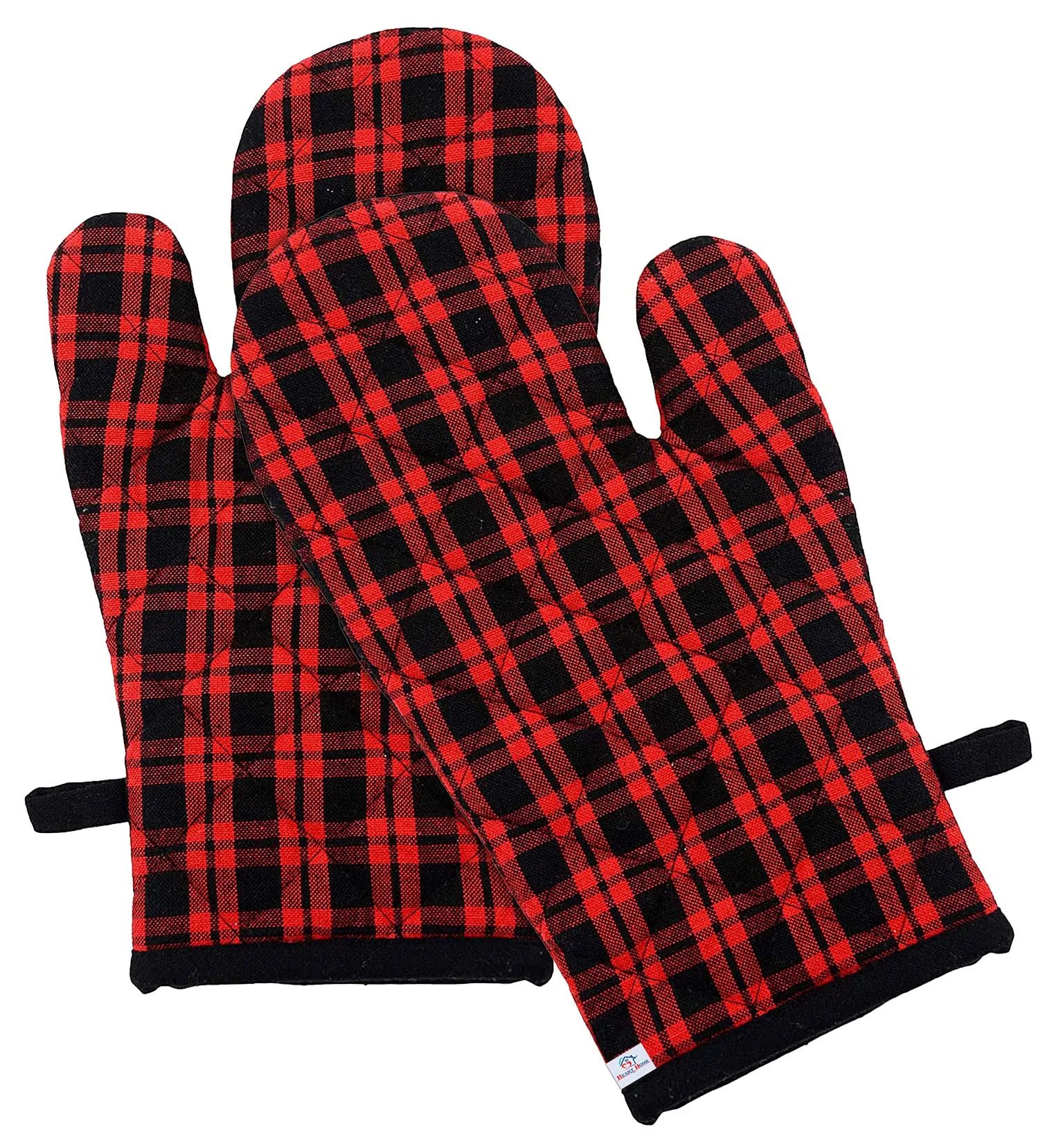 Heart Home Check Design Heat Resistant Cotton Kitchen Oven Mitt Microwave Glove Set, Non-Slip Grip and Hanging Loop for Kitchen, Cooking, Baking, Set of 2 (Multi), Standard (HS_37_HEARTH020608)