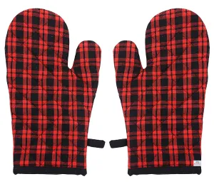 Heart Home Check Design Heat Resistant Cotton Kitchen Oven Mitt Microwave Glove Set, Non-Slip Grip and Hanging Loop for Kitchen, Cooking, Baking, Set of 2 (Multi), Standard (HS_37_HEARTH020608)