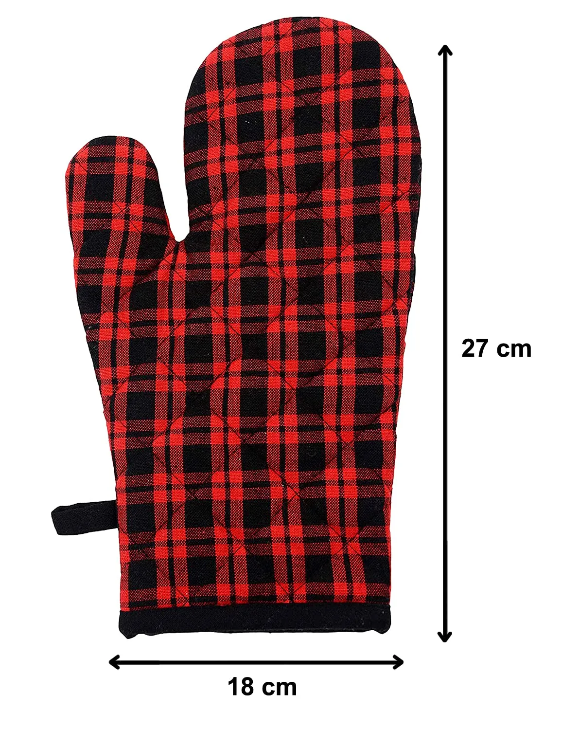 Heart Home Check Design Heat Resistant Cotton Kitchen Oven Mitt Microwave Glove Set, Non-Slip Grip and Hanging Loop for Kitchen, Cooking, Baking, Set of 2 (Multi), Standard (HS_37_HEARTH020608)