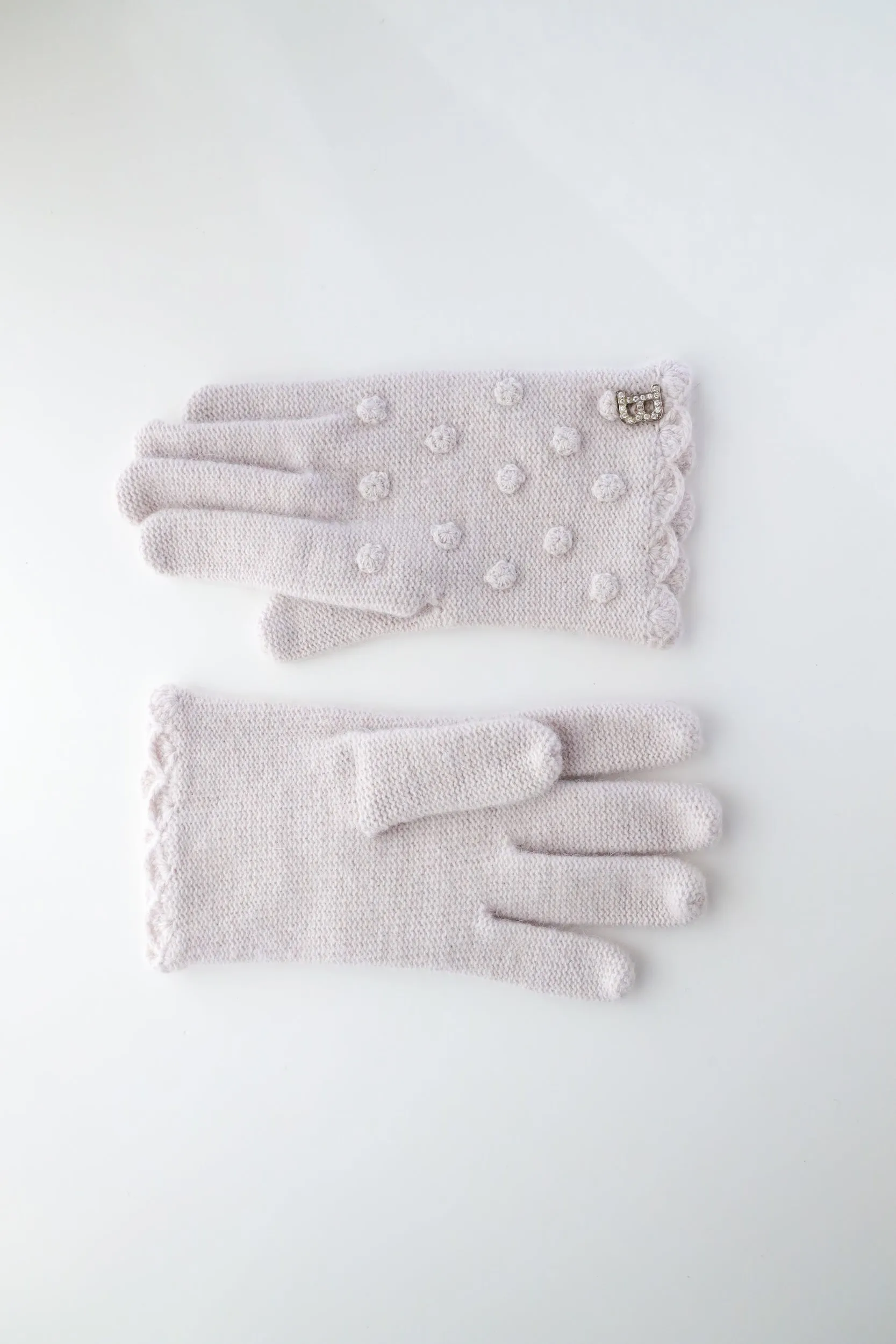 Italian Wool Cashmere Pom Pom Gloves in Dove Grey
