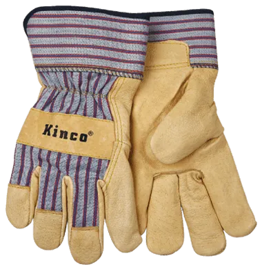 Kinco 1917 Premium Grain Pigskin Palm Striped Cotton-Blend Canvas Fabric Back and Safety Cuff  (One Dozen)