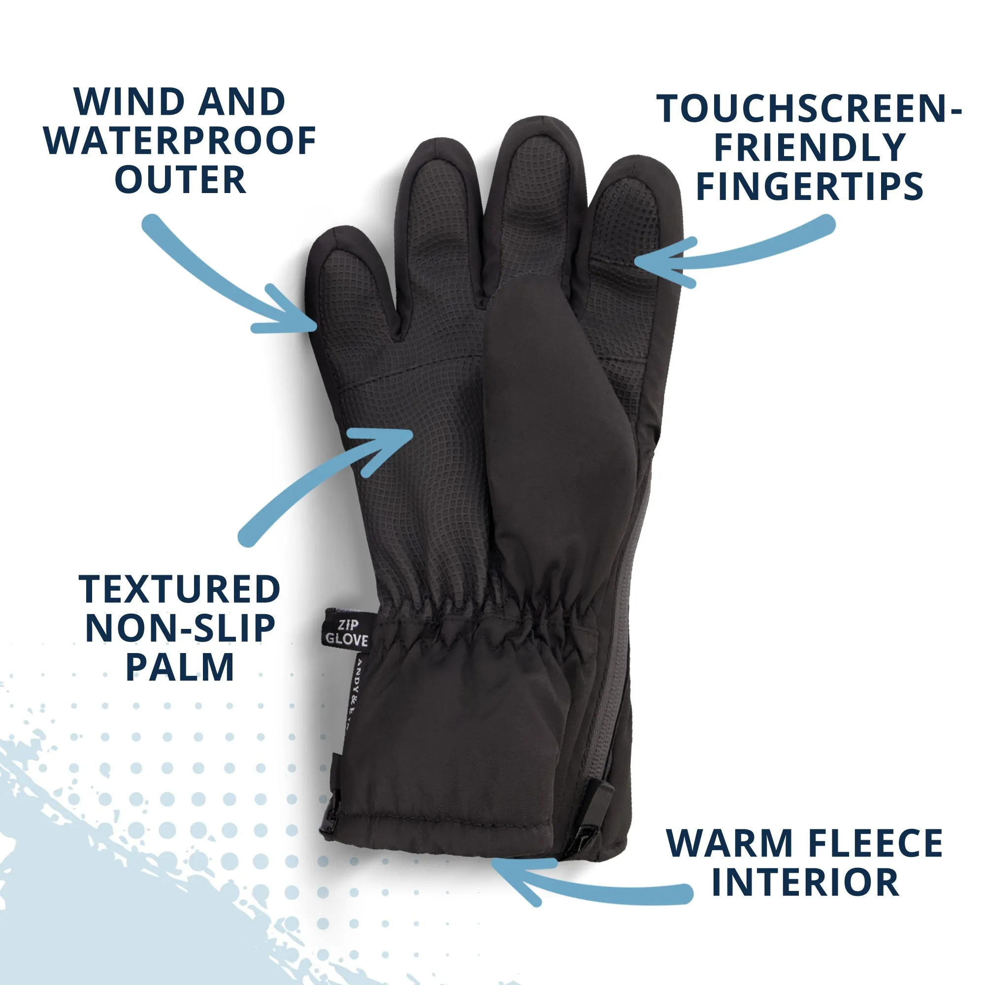 Winter & Ski Glove powered by ZIPGLOVE™ TECHNOLOGY |Black