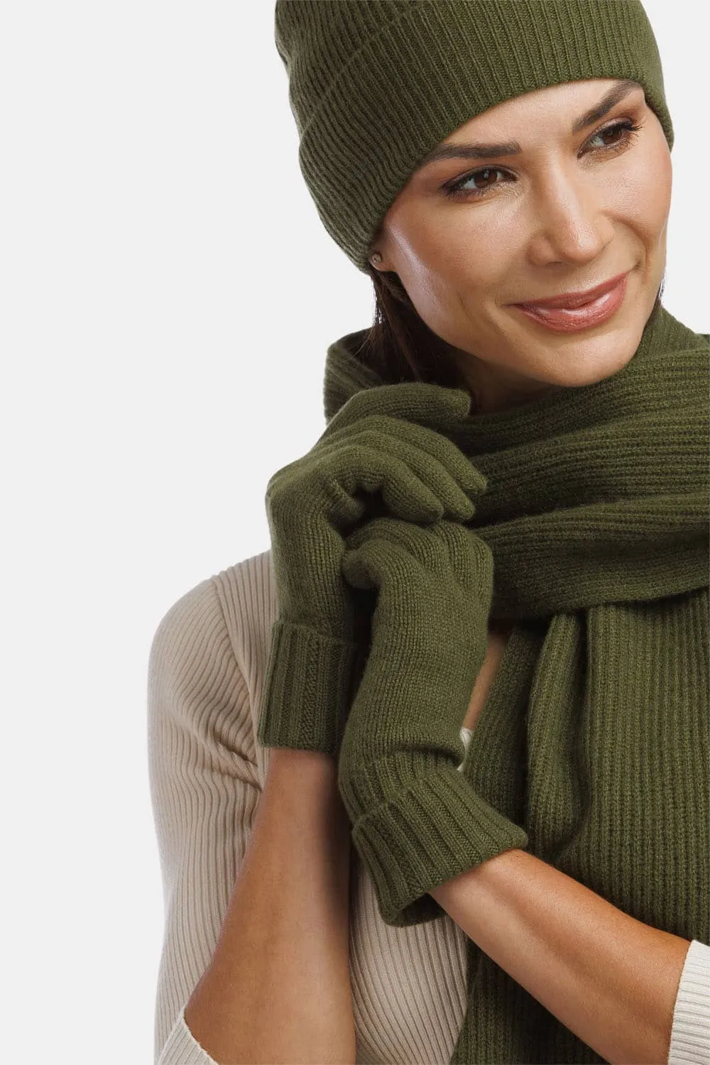 Women's 100% Pure Cashmere Gloves with Ribbed Cuff - OUTLET - FINAL SALE