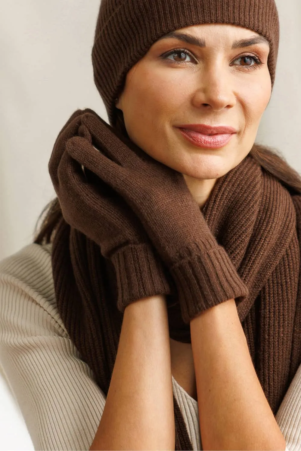 Women's 100% Pure Cashmere Gloves with Ribbed Cuff - OUTLET - FINAL SALE