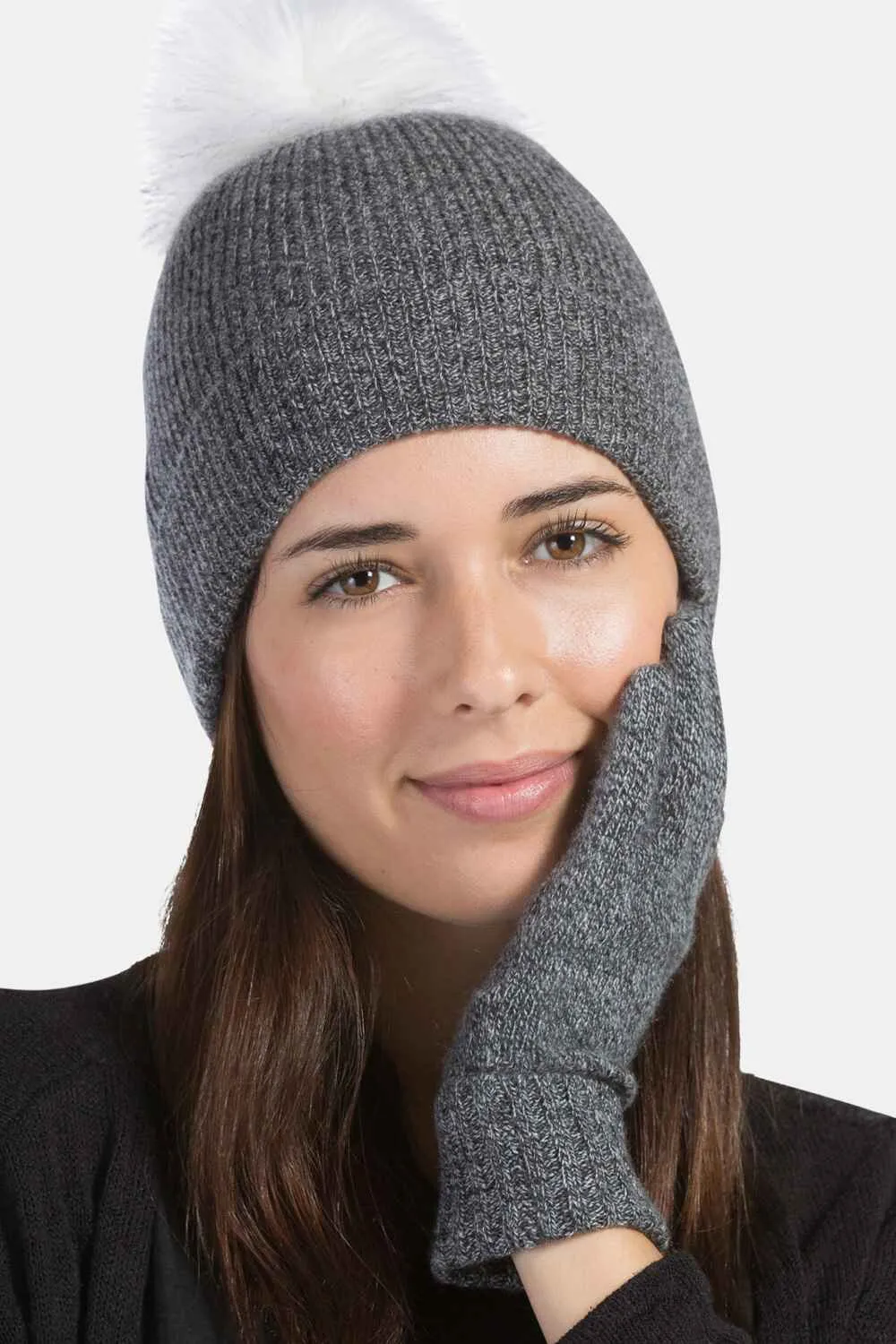 Women's 2pc 100% Cashmere Pom Beanie Hat & Glove Set - OUTLET - FINAL SALE