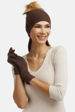 Women's 2pc 100% Cashmere Pom Beanie Hat & Glove Set - OUTLET - FINAL SALE