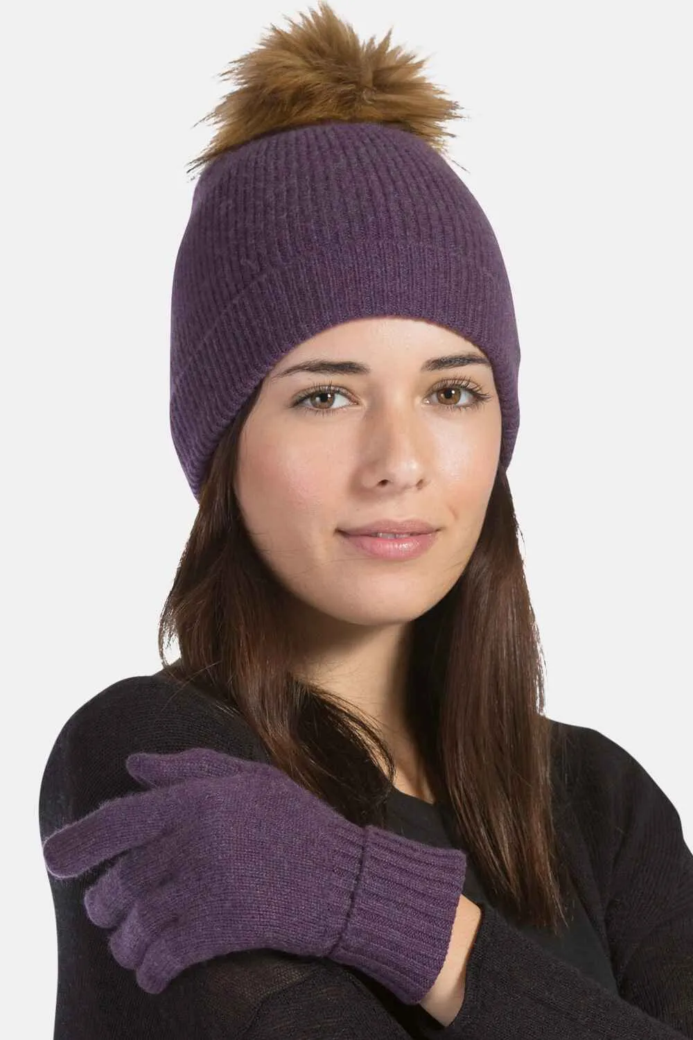Women's 2pc 100% Cashmere Pom Beanie Hat & Glove Set - OUTLET - FINAL SALE